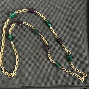 Vintage Elegant Gold Chain Necklace with Green and Purple Accents